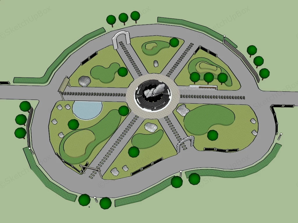Circular Landscape Design sketchup model preview - SketchupBox