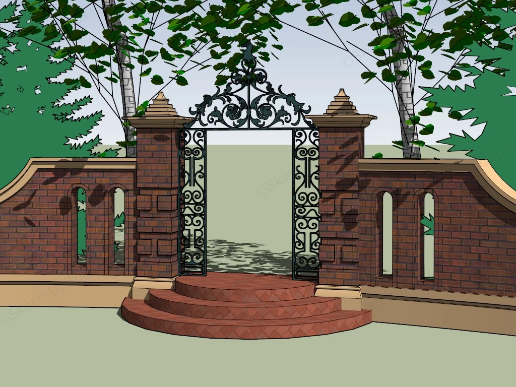 Garden Gate With Brick Wall sketchup model preview - SketchupBox