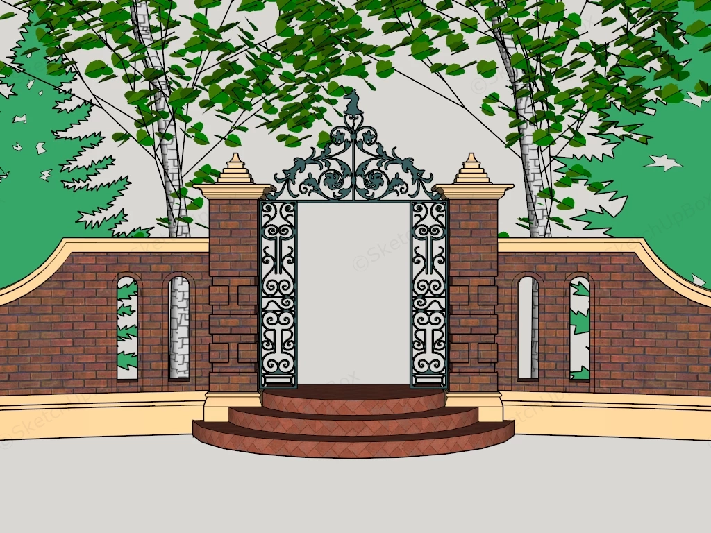 Garden Gate With Brick Wall sketchup model preview - SketchupBox