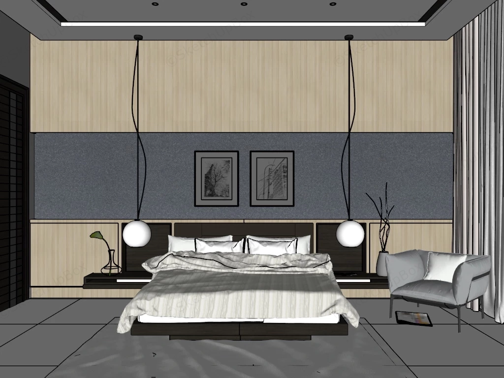 Minimalist Master Bedroom Idea sketchup model preview - SketchupBox
