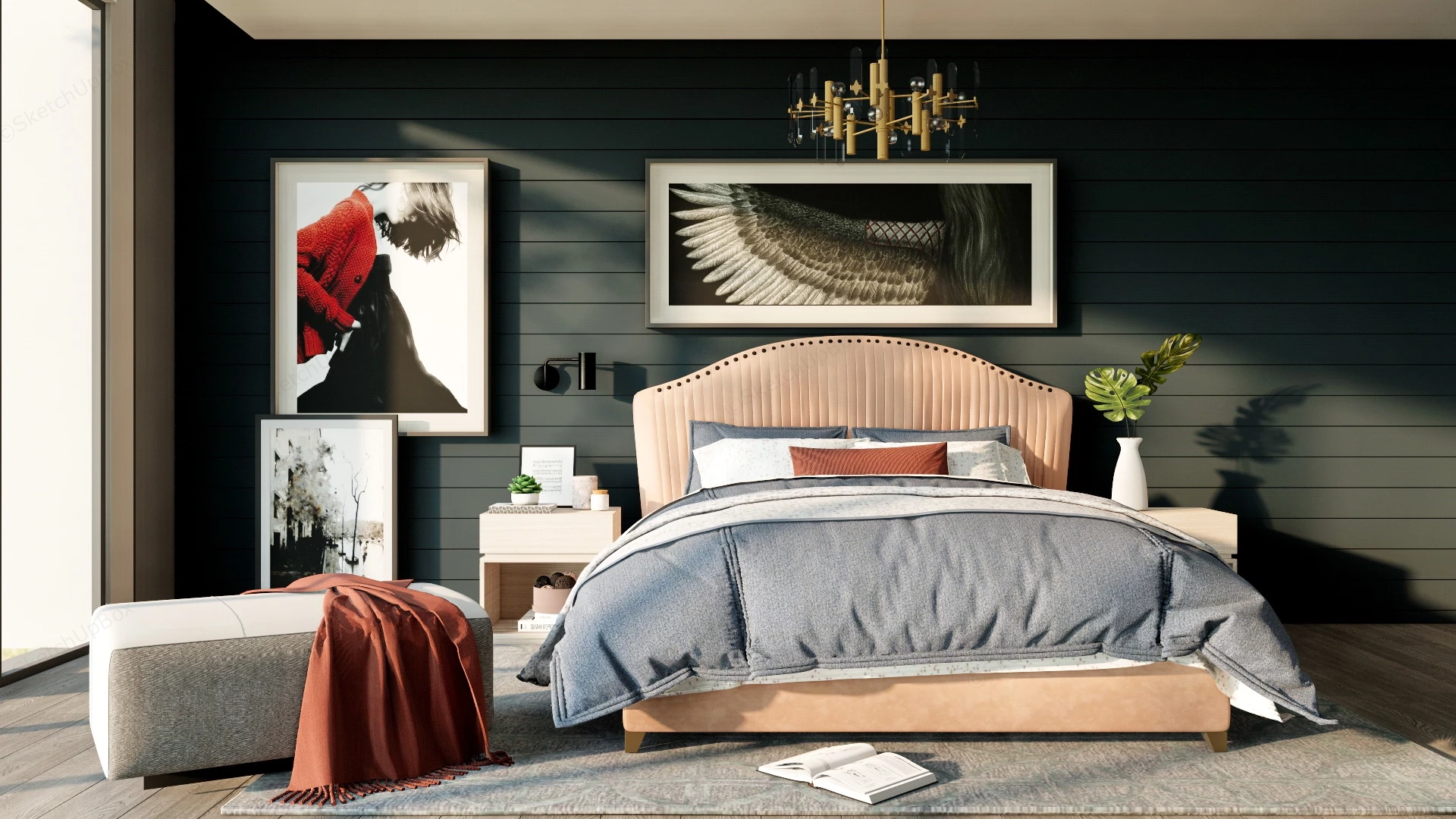 Dark Romantic Bedroom sketchup model preview - SketchupBox