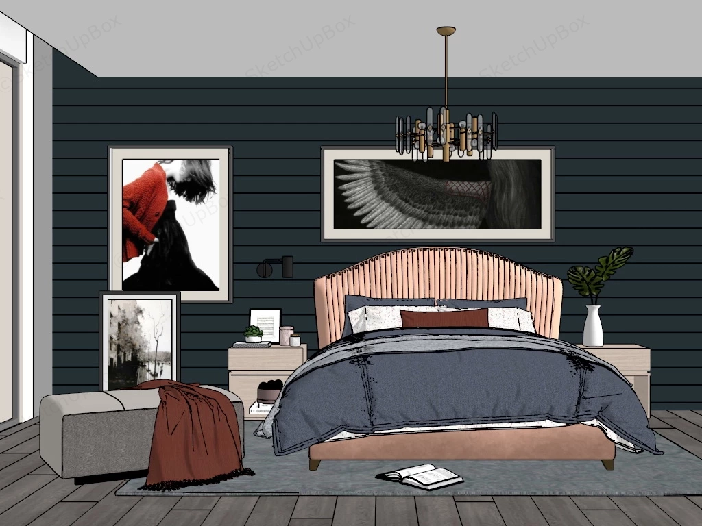 Dark Romantic Bedroom sketchup model preview - SketchupBox
