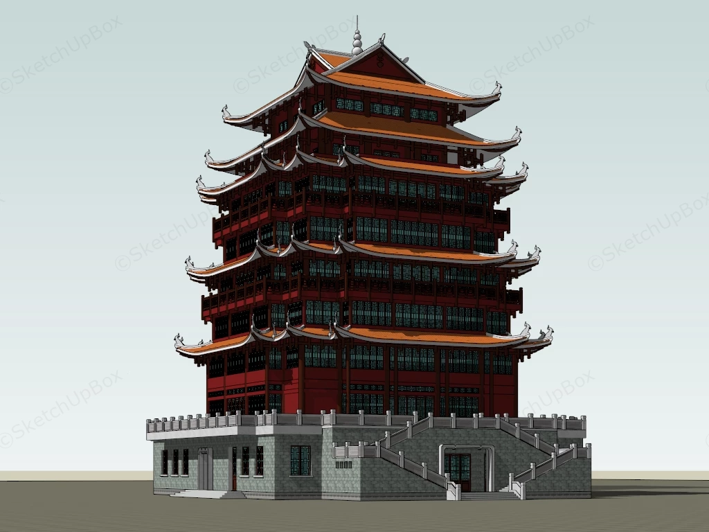 Traditional Chinese Pagoda sketchup model preview - SketchupBox