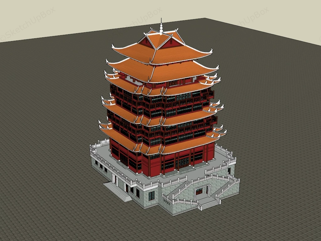 Traditional Chinese Pagoda sketchup model preview - SketchupBox