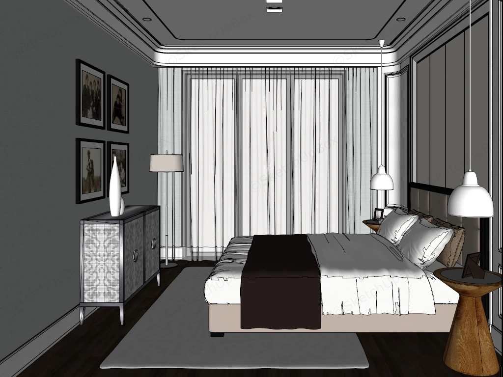 Elegant Small Bedroom Idea sketchup model preview - SketchupBox