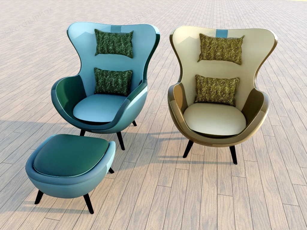 Egg Lounge Chair With Ottoman sketchup model preview - SketchupBox