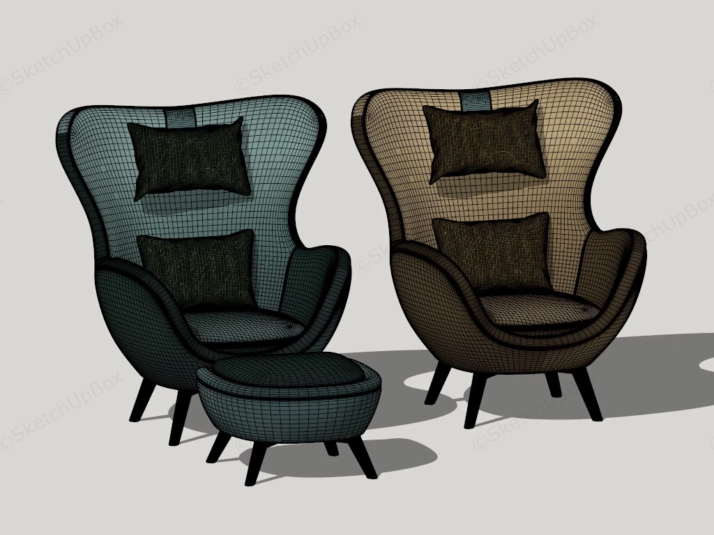 Egg Lounge Chair With Ottoman sketchup model preview - SketchupBox