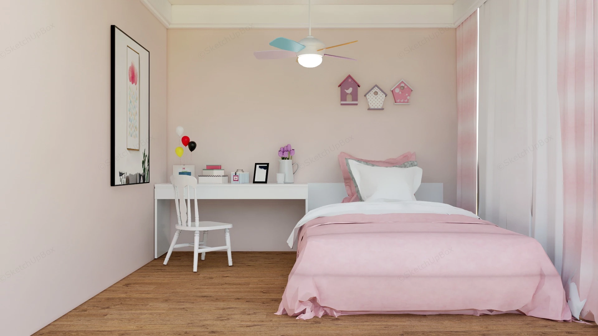 Light Pink Girls Room sketchup model preview - SketchupBox
