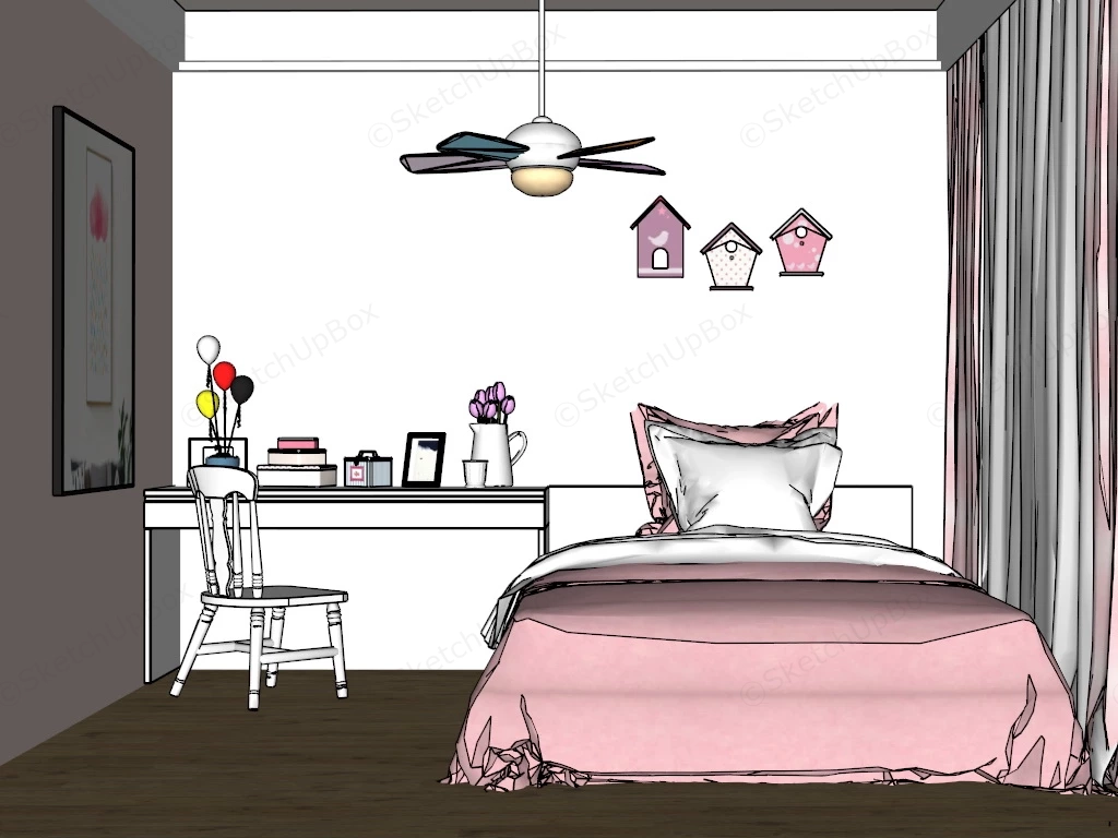 Light Pink Girls Room sketchup model preview - SketchupBox