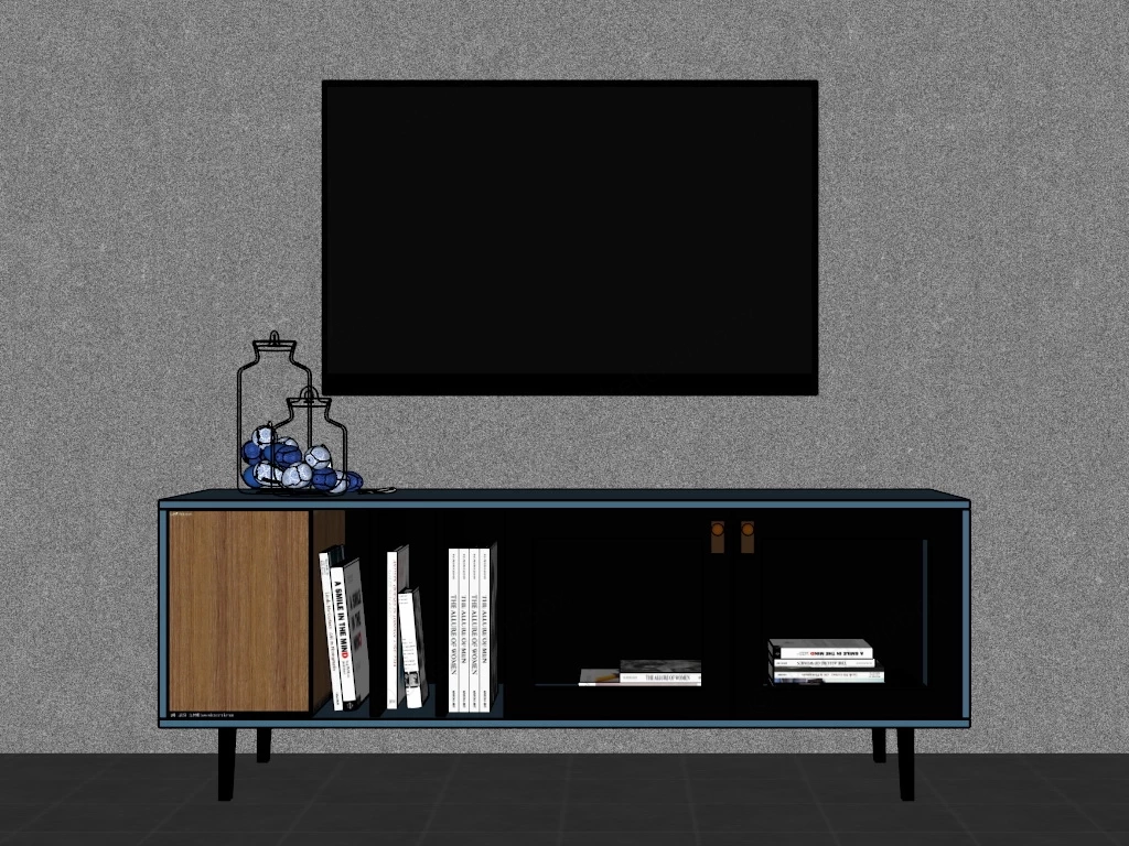 Tv Stand Bookcase Combo sketchup model preview - SketchupBox