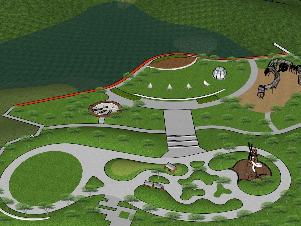 Forest Community Park sketchup model preview - SketchupBox