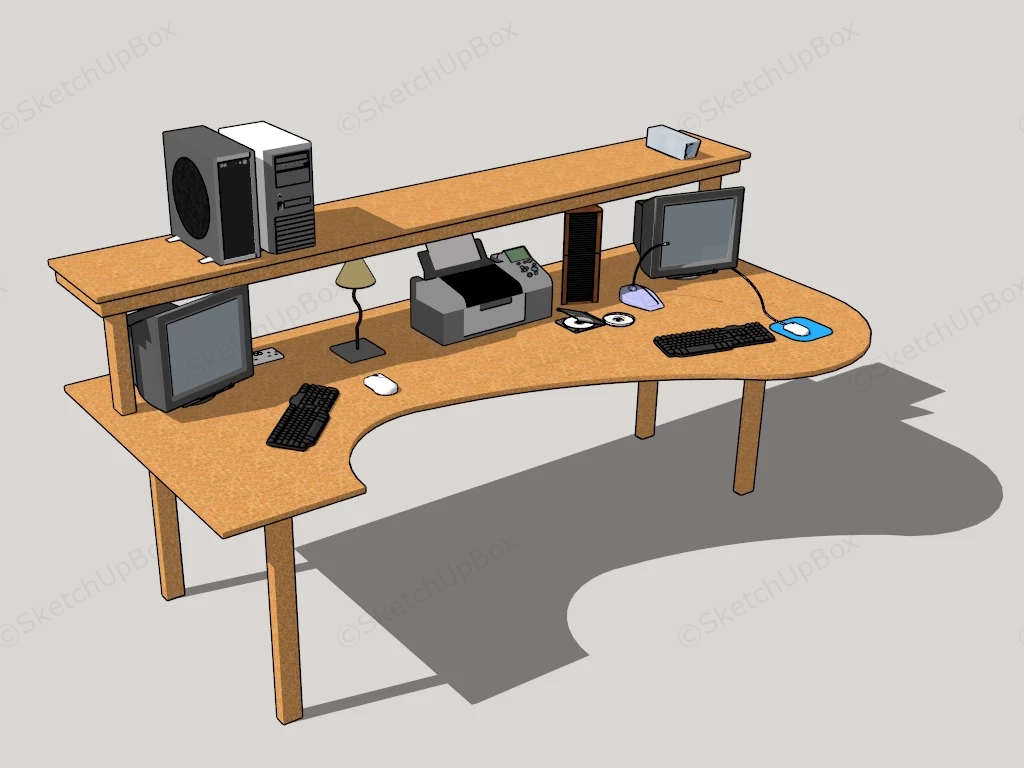 Two Person Workstation Desk sketchup model preview - SketchupBox