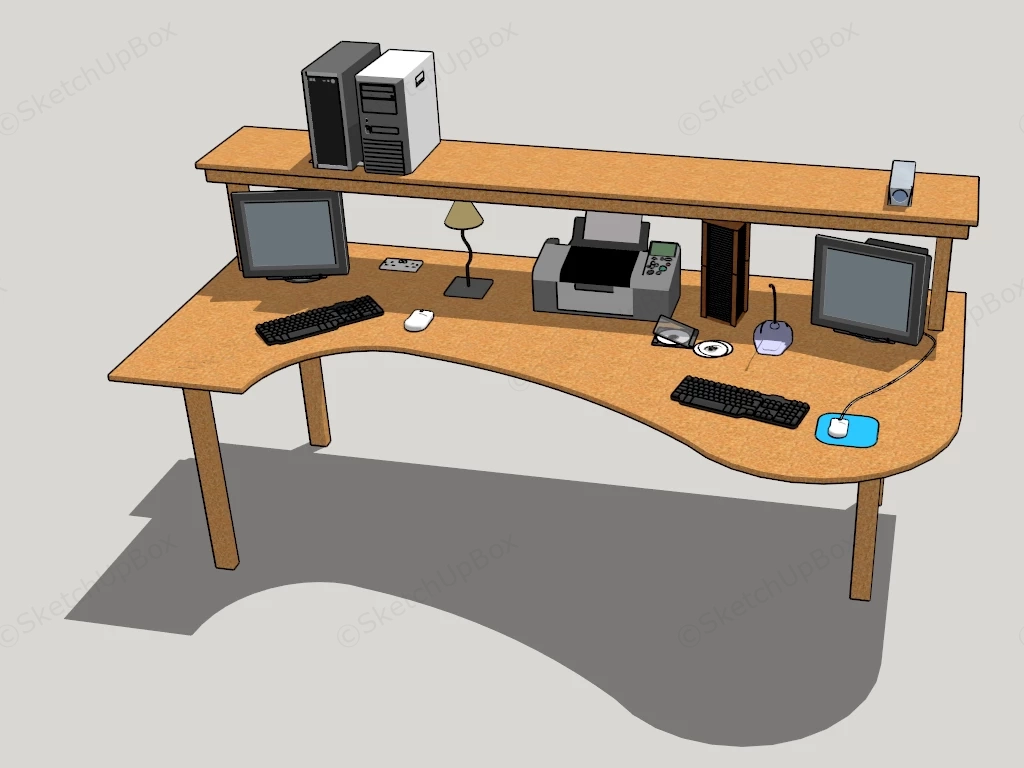 Two Person Workstation Desk sketchup model preview - SketchupBox