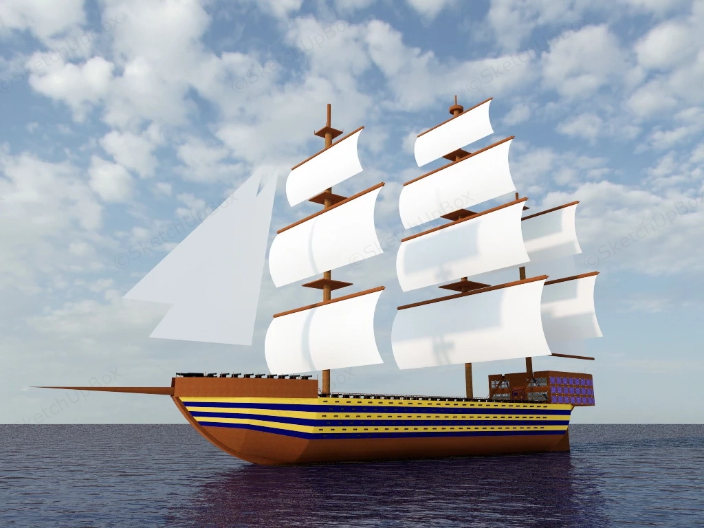Old World Sailing Warship sketchup model preview - SketchupBox