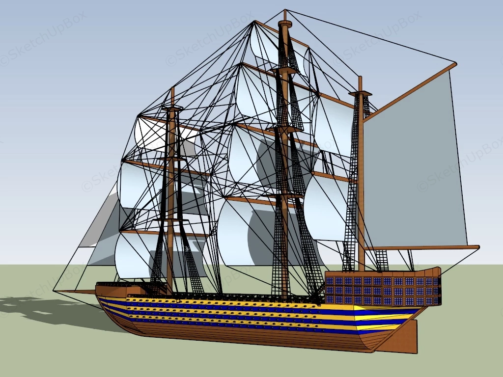 Old World Sailing Warship sketchup model preview - SketchupBox