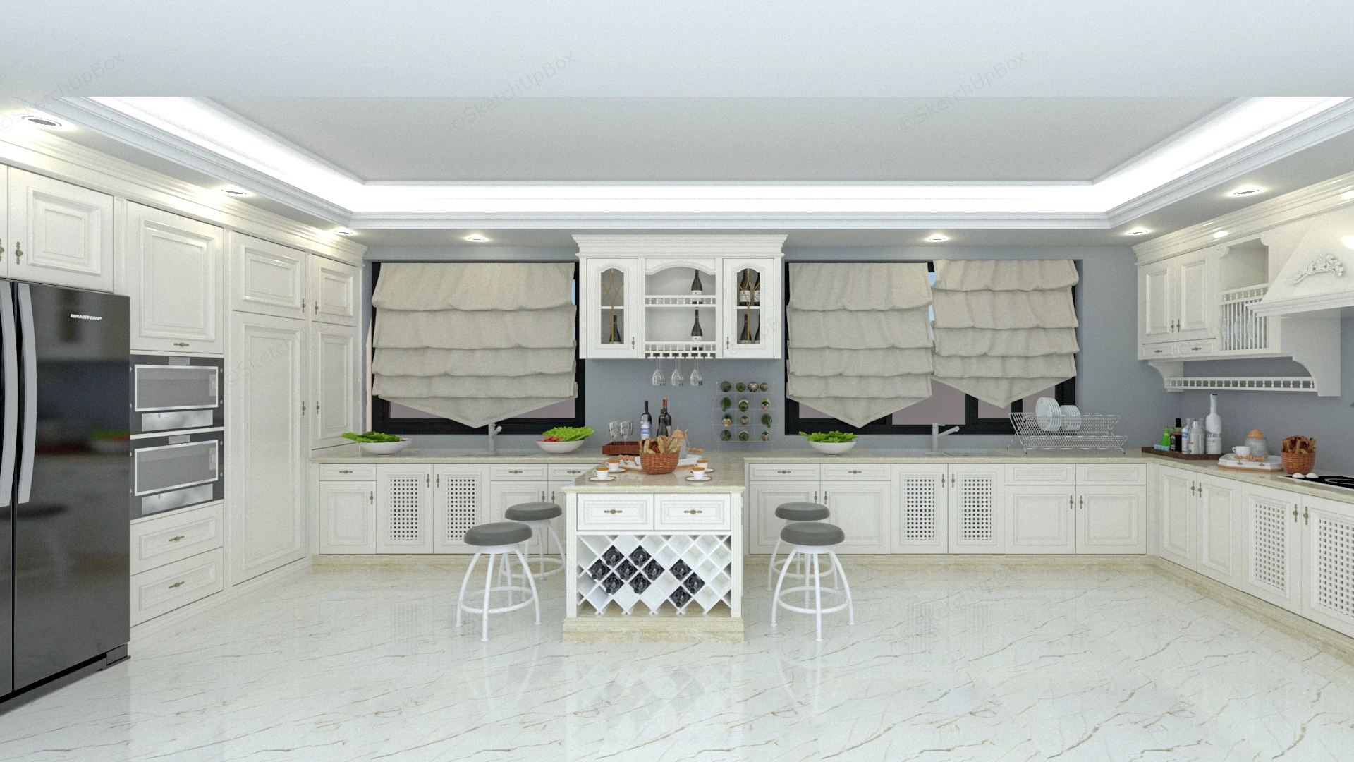 U Shaped Kitchen With Island sketchup model preview - SketchupBox