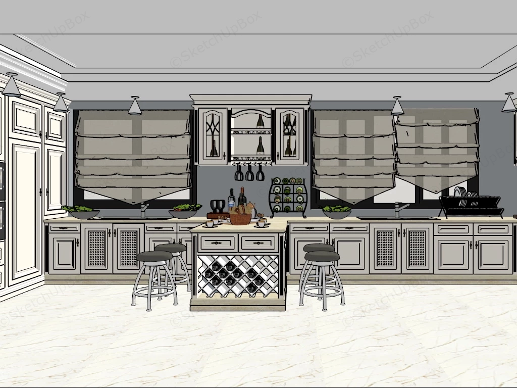 U Shaped Kitchen With Island sketchup model preview - SketchupBox