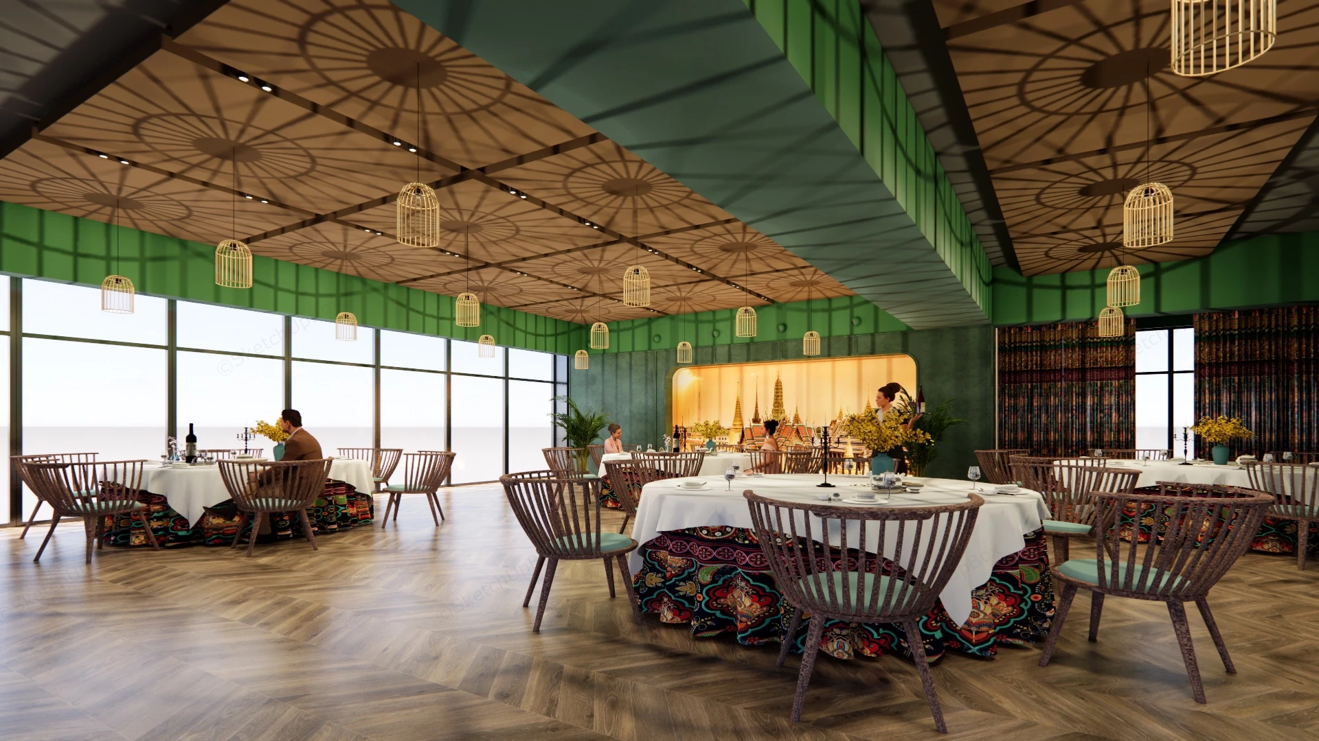 Thai Restaurant Interior Design sketchup model preview - SketchupBox