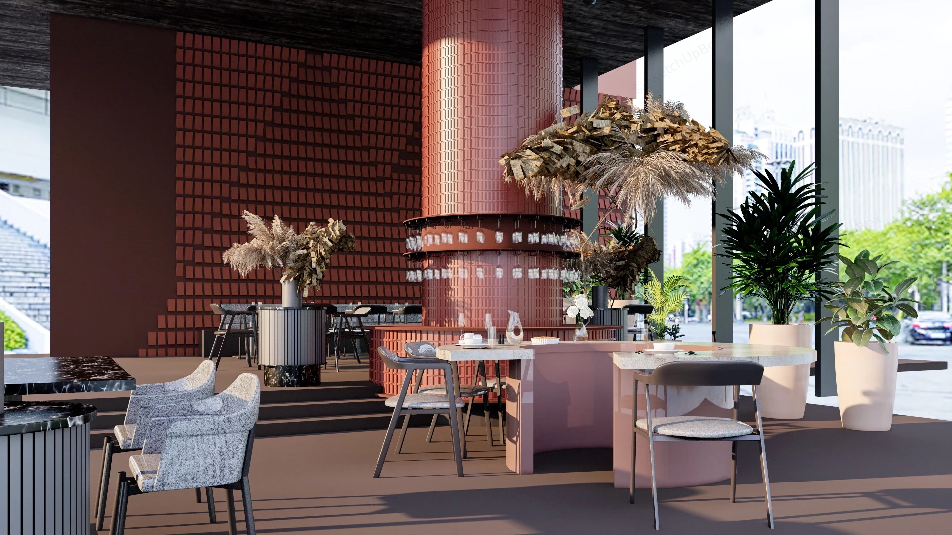Modern Restaurant Design sketchup model preview - SketchupBox