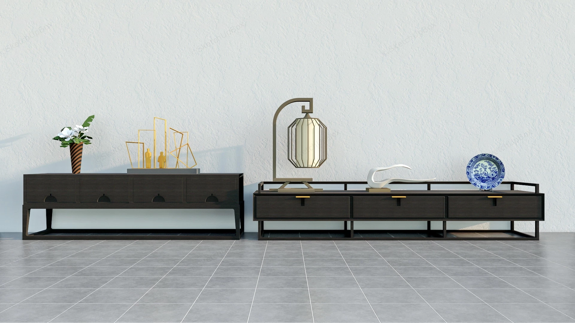 Chinese Style Living Room TV Stands sketchup model preview - SketchupBox