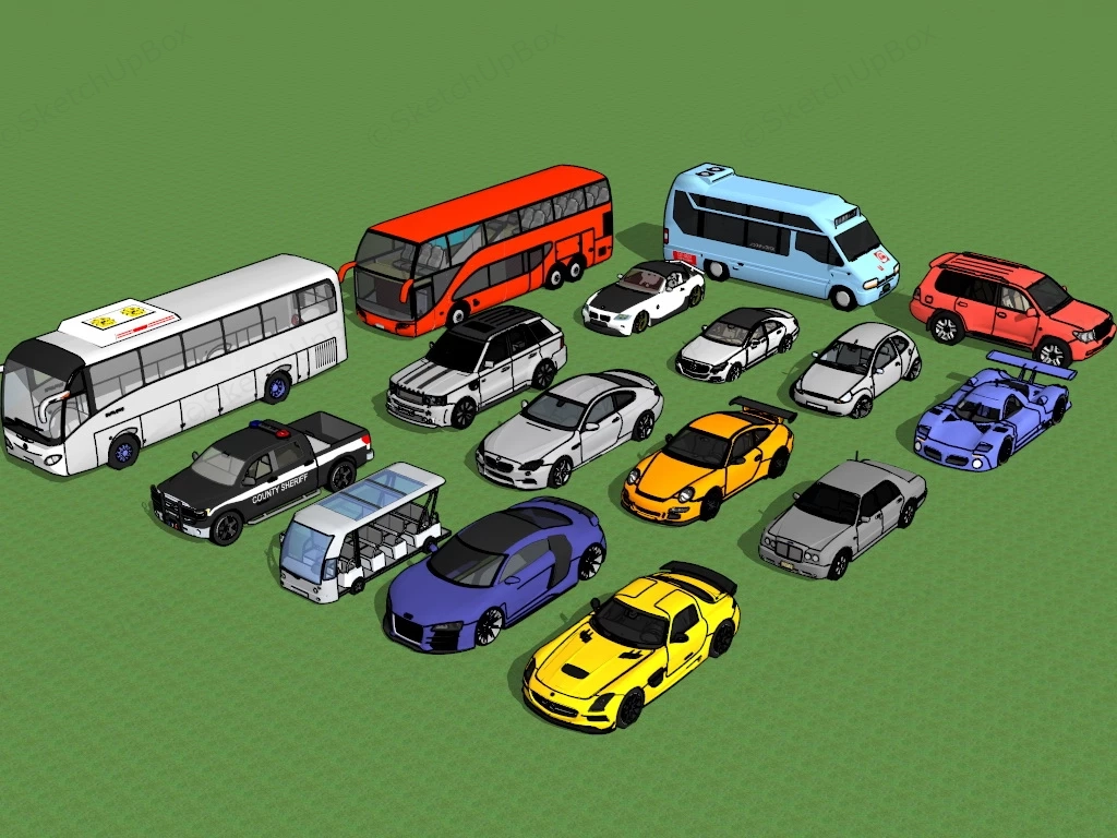 Car And Bus Collection sketchup model preview - SketchupBox