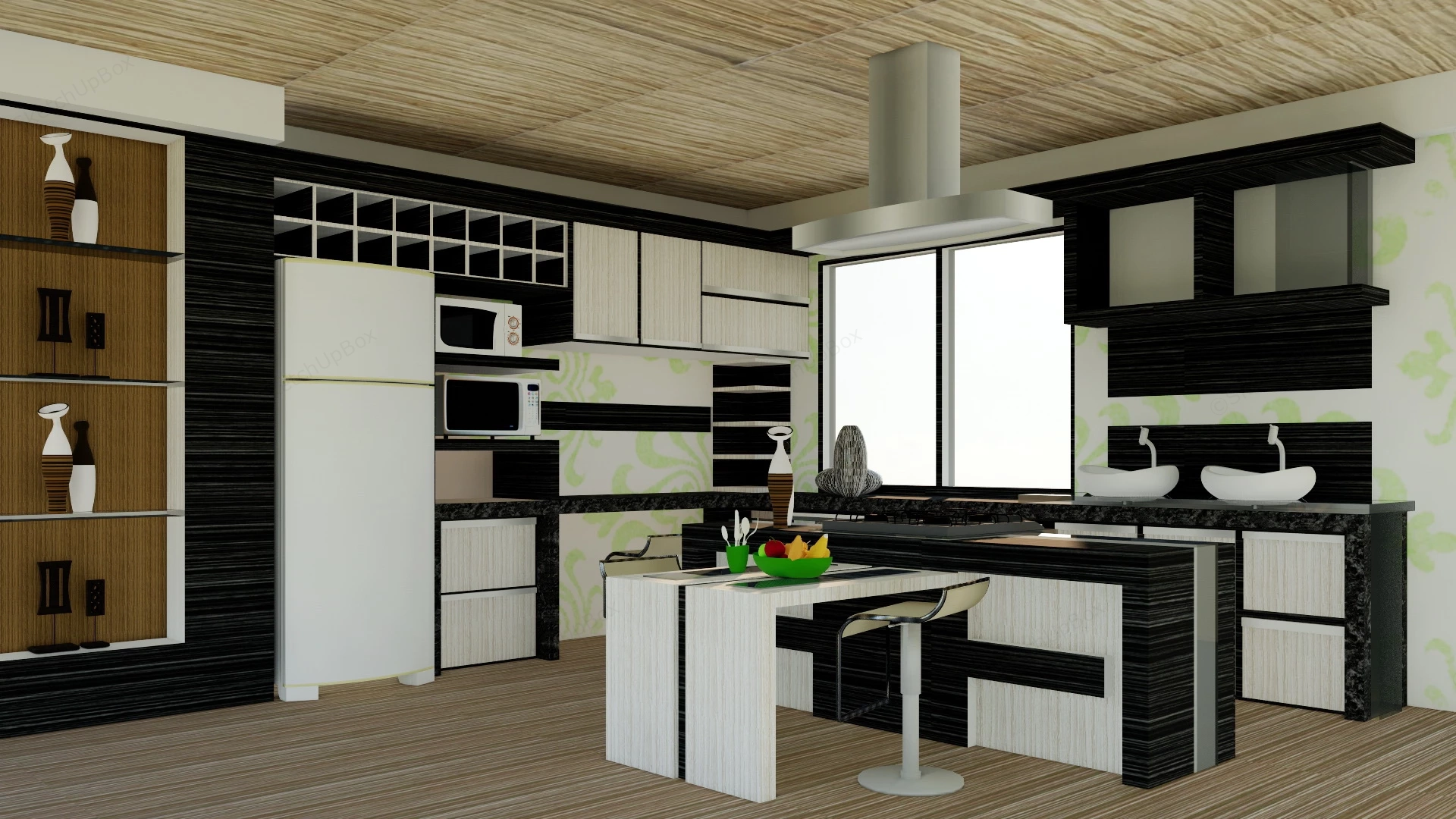 Modern Kitchen With Island And Breakfast Bar sketchup model preview - SketchupBox