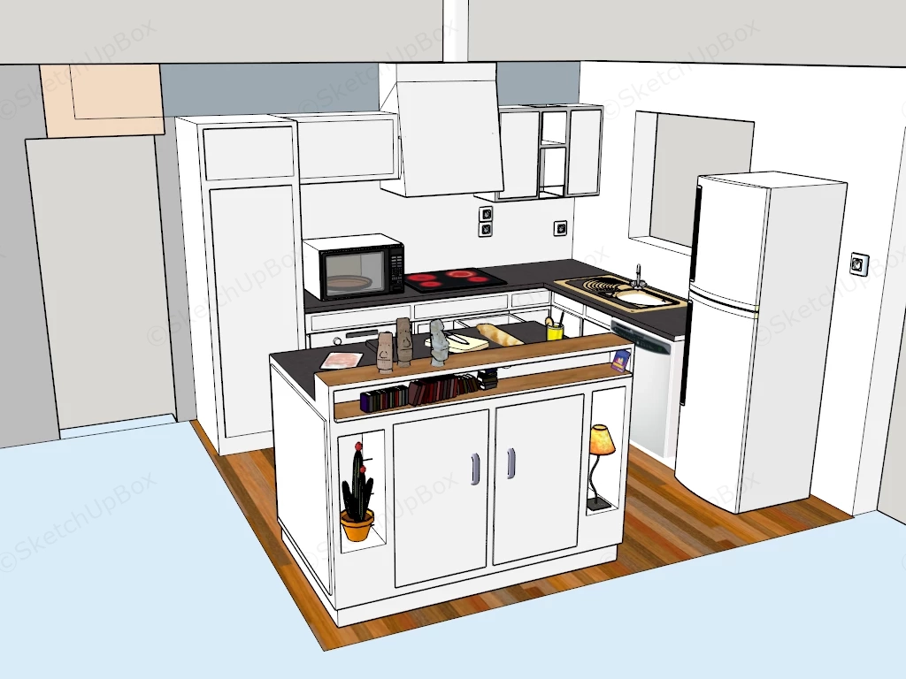 Small Modern White Kitchen sketchup model preview - SketchupBox