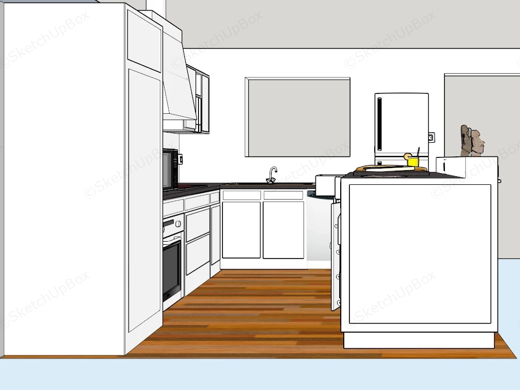 Small Modern White Kitchen sketchup model preview - SketchupBox