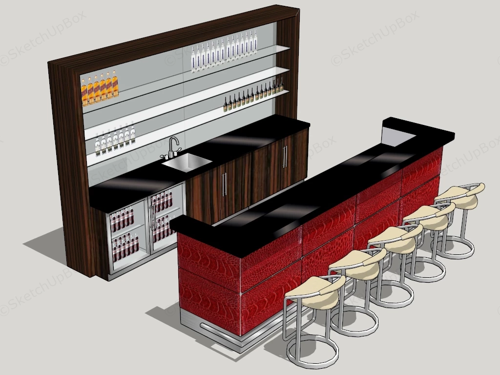 Modern Bar With Stools sketchup model preview - SketchupBox