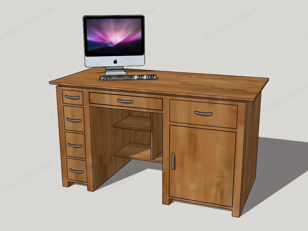 Wood Computer Desk sketchup model preview - SketchupBox