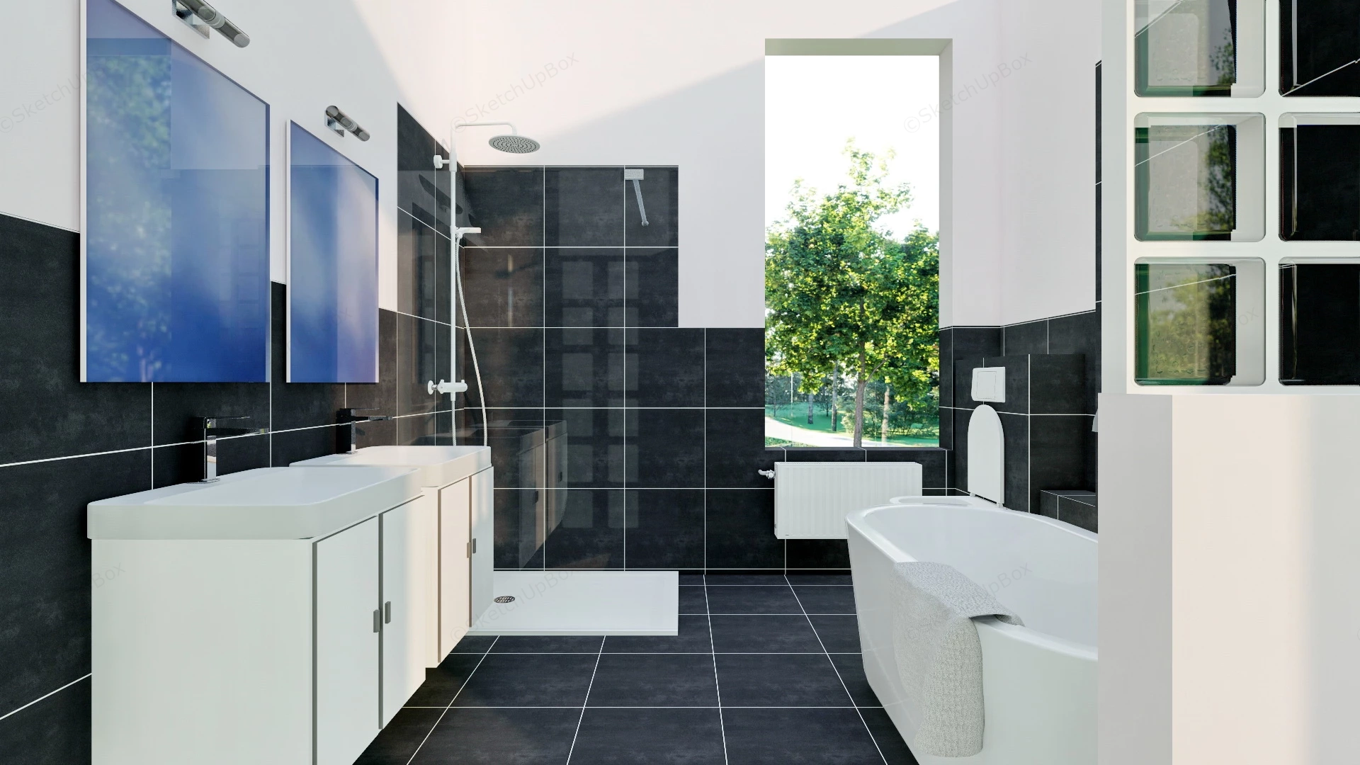 White And Black Bathroom Decor sketchup model preview - SketchupBox