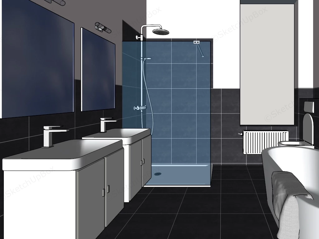 White And Black Bathroom Decor sketchup model preview - SketchupBox