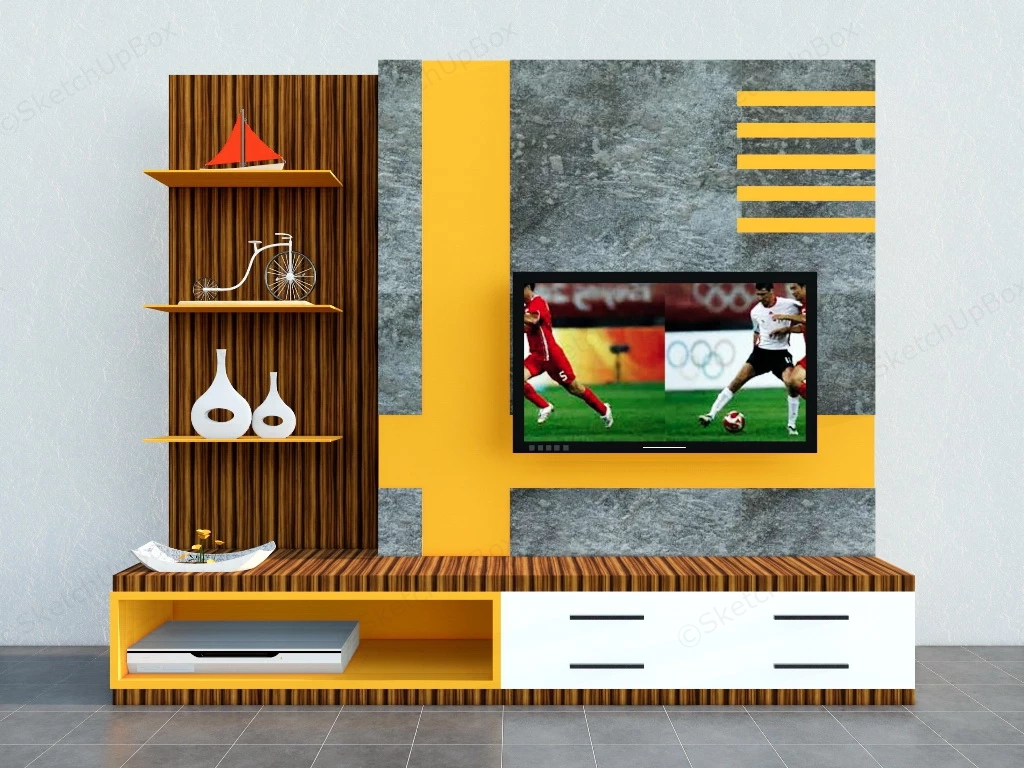 Yellow TV Wall Unit Design Idea sketchup model preview - SketchupBox