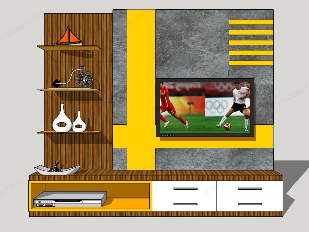 Yellow TV Wall Unit Design Idea sketchup model preview - SketchupBox