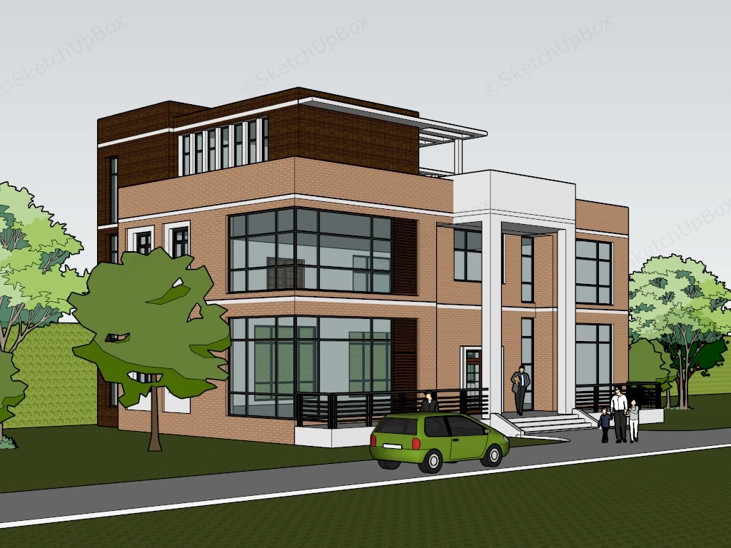 Modern Brick House sketchup model preview - SketchupBox