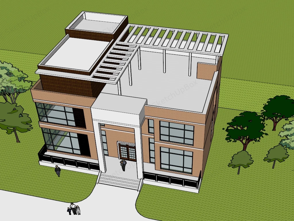 Modern Brick House sketchup model preview - SketchupBox