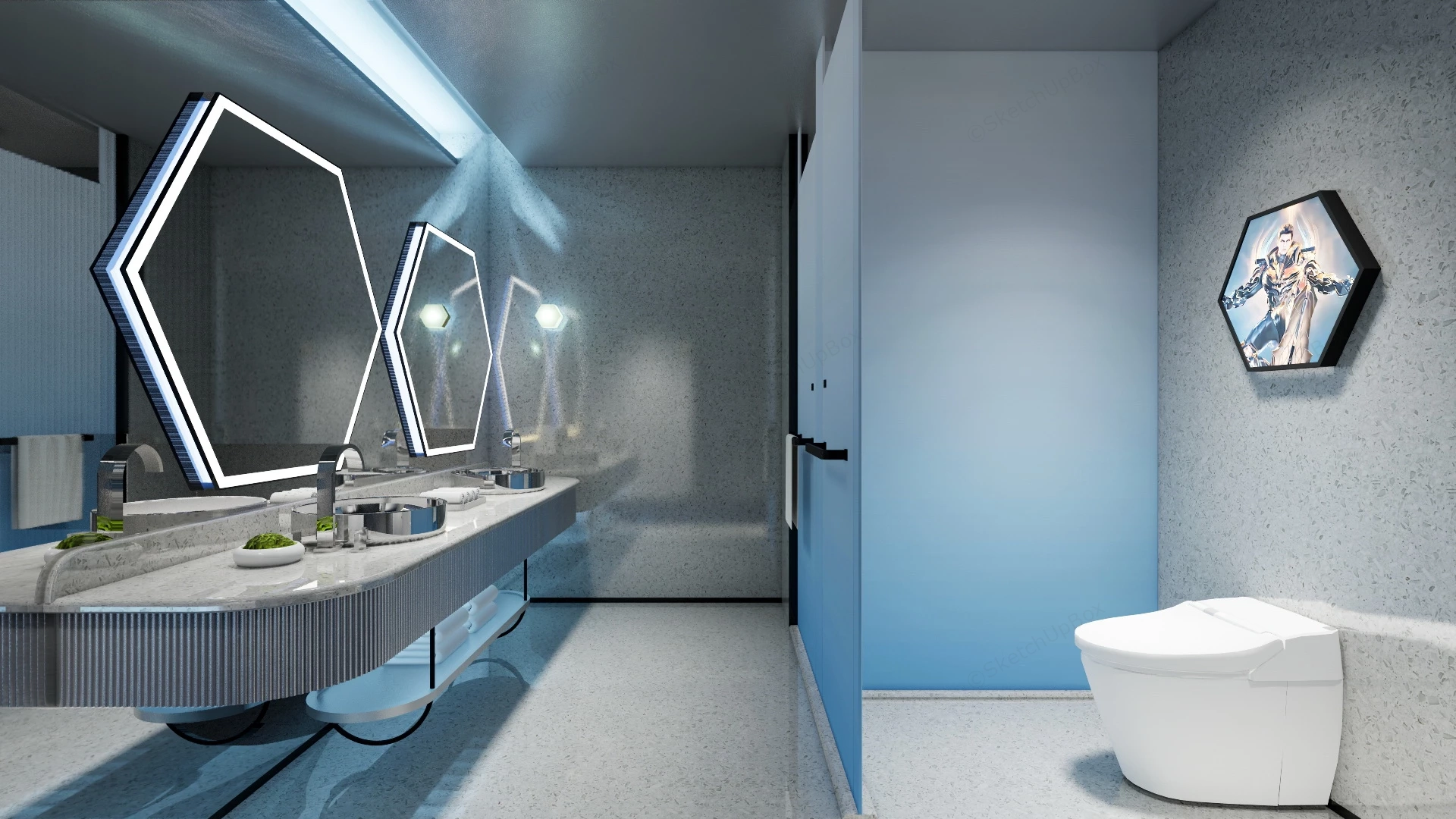 Esports Hotel Restroom sketchup model preview - SketchupBox