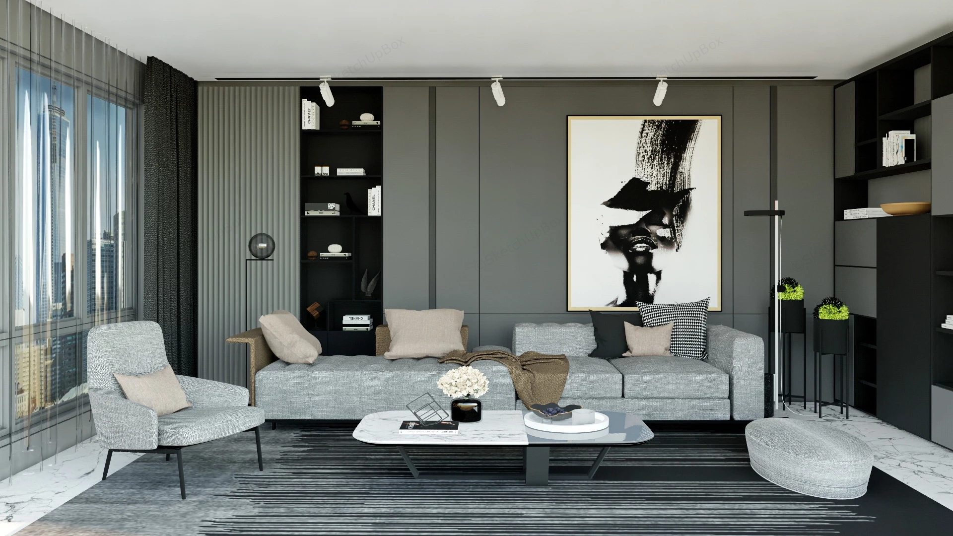 Grey Living Room Idea sketchup model preview - SketchupBox