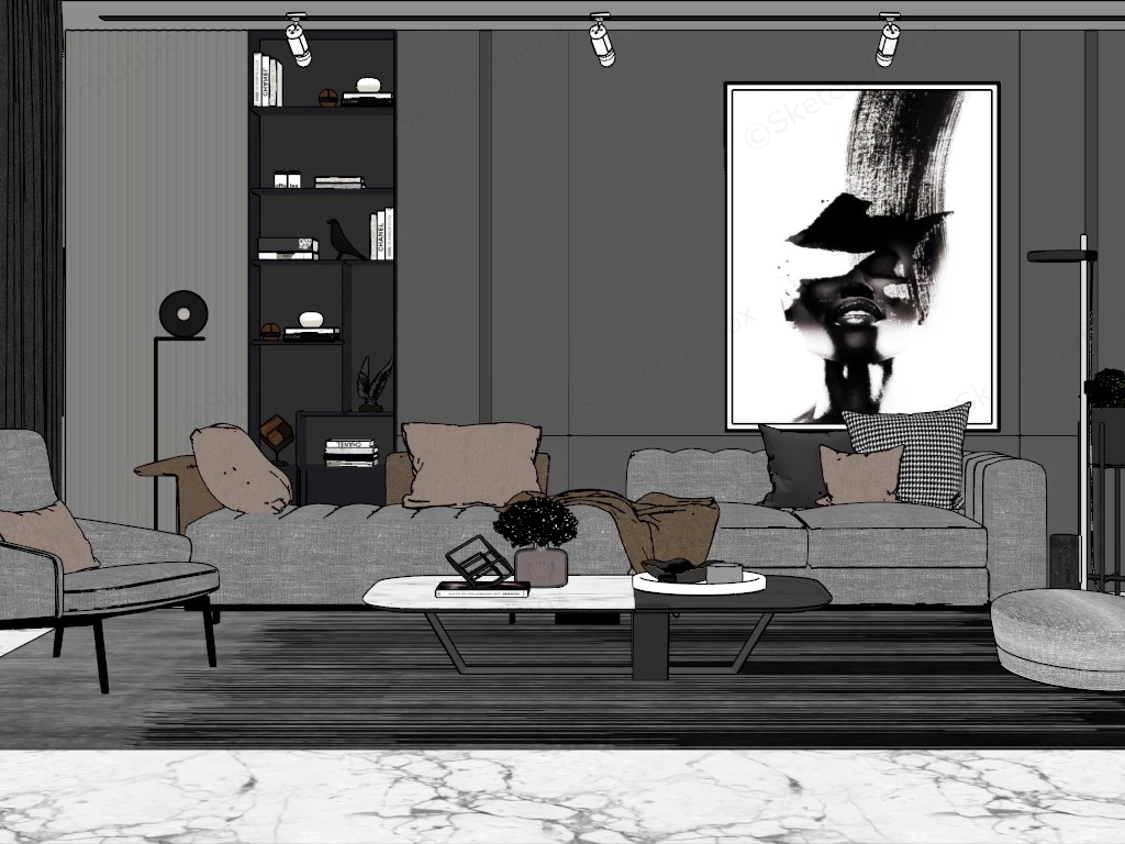 Grey Living Room Idea sketchup model preview - SketchupBox