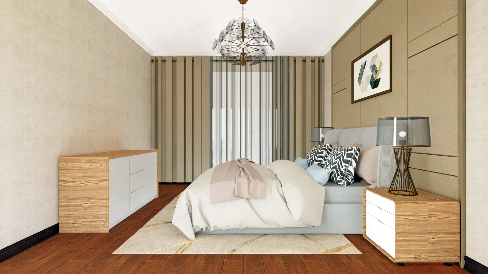 Cream Bedroom Decor sketchup model preview - SketchupBox
