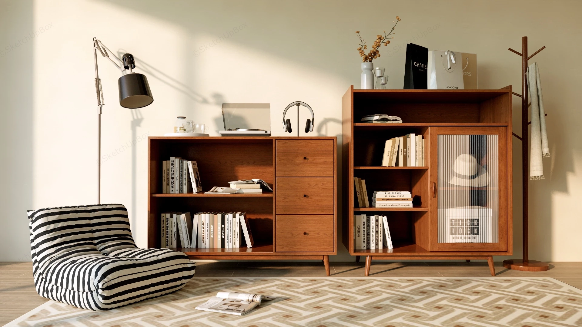 Modern Wood Bookcases sketchup model preview - SketchupBox