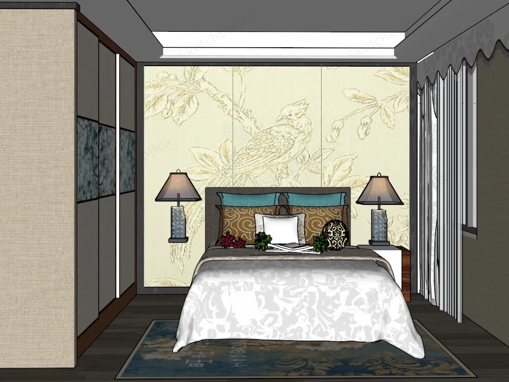 Traditional Bedroom Decor Idea sketchup model preview - SketchupBox