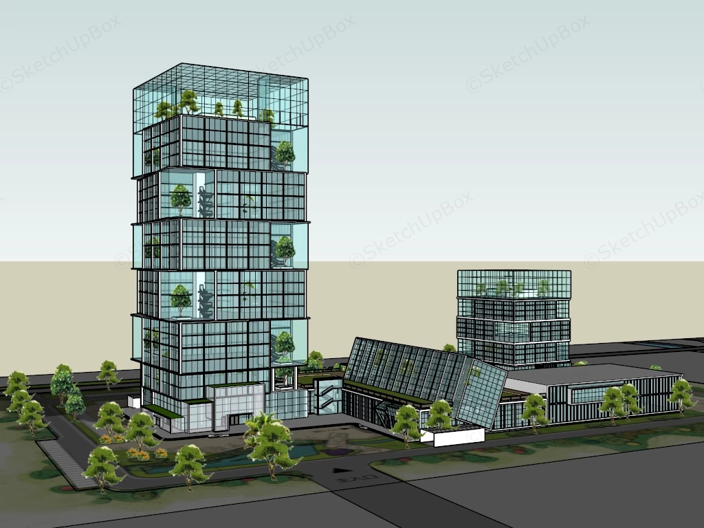 Modern Glass Office Buildings sketchup model preview - SketchupBox