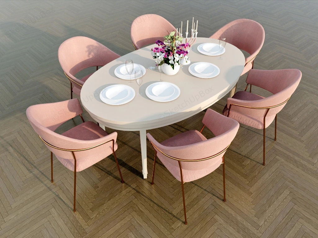 Elegant Oval Dining Table Set sketchup model preview - SketchupBox