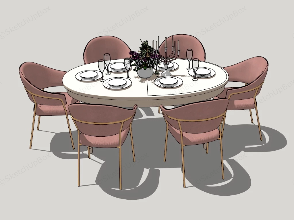 Elegant Oval Dining Table Set sketchup model preview - SketchupBox