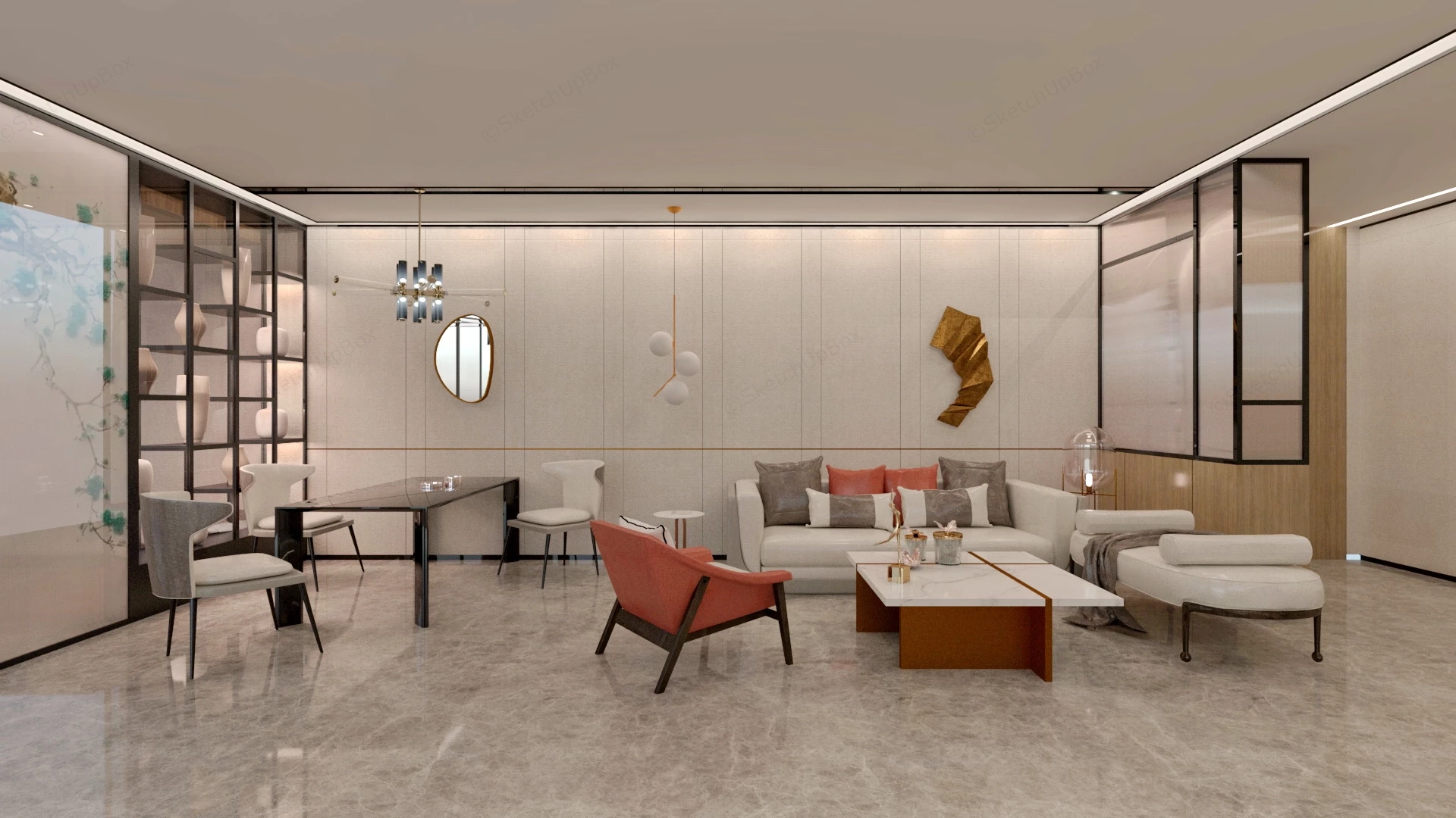 Living Room With Dining Table Set sketchup model preview - SketchupBox