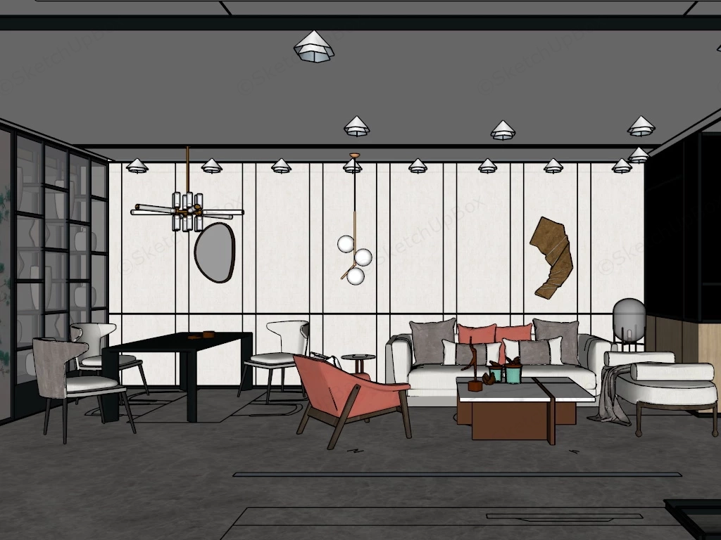 Living Room With Dining Table Set sketchup model preview - SketchupBox
