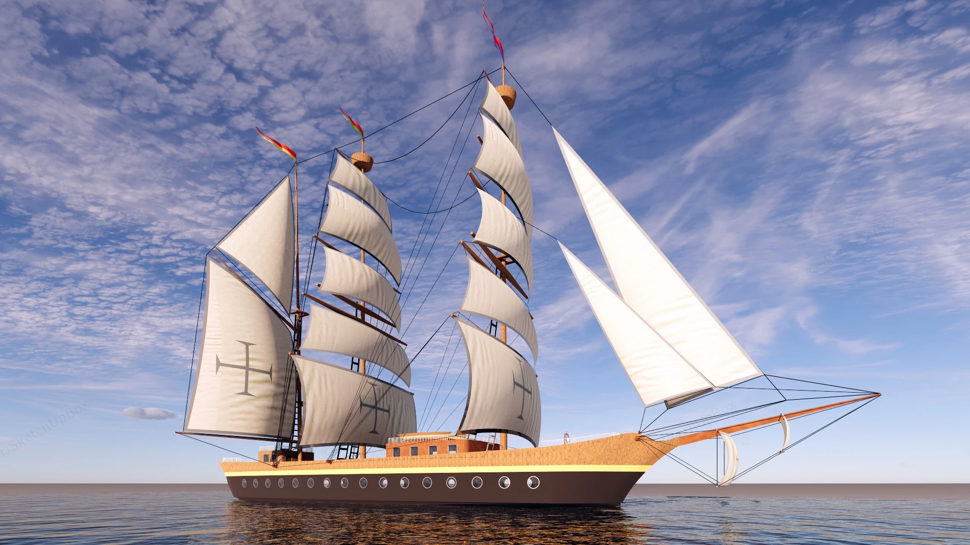 Old Tall Sailing Ship sketchup model preview - SketchupBox