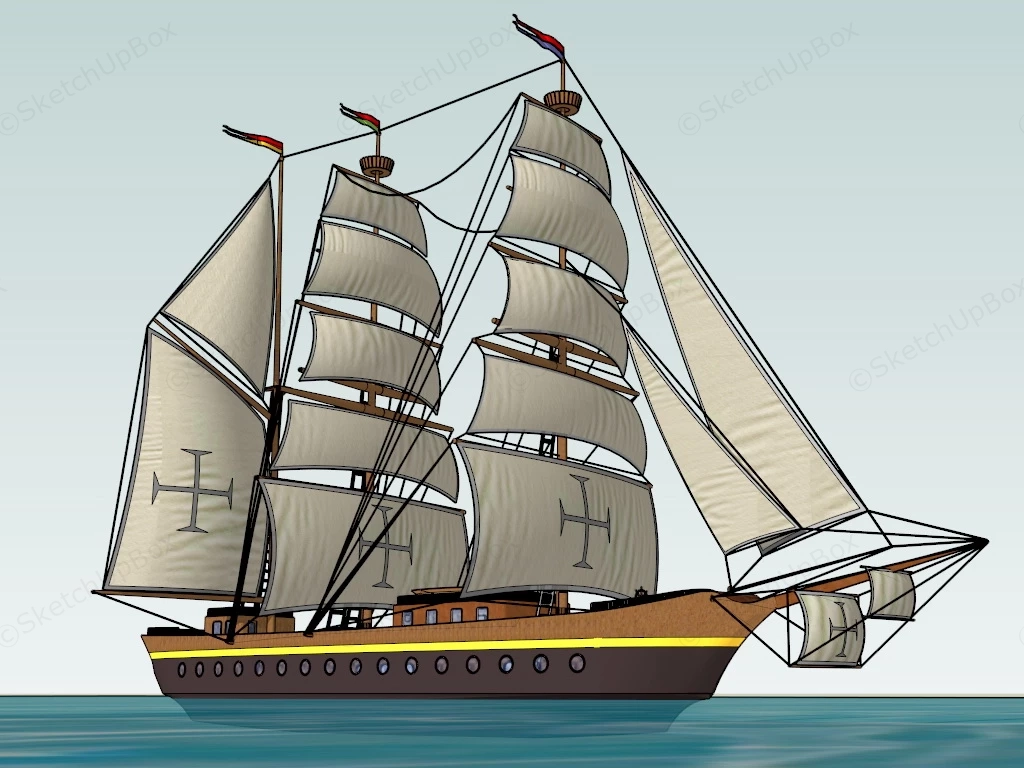 Old Tall Sailing Ship sketchup model preview - SketchupBox