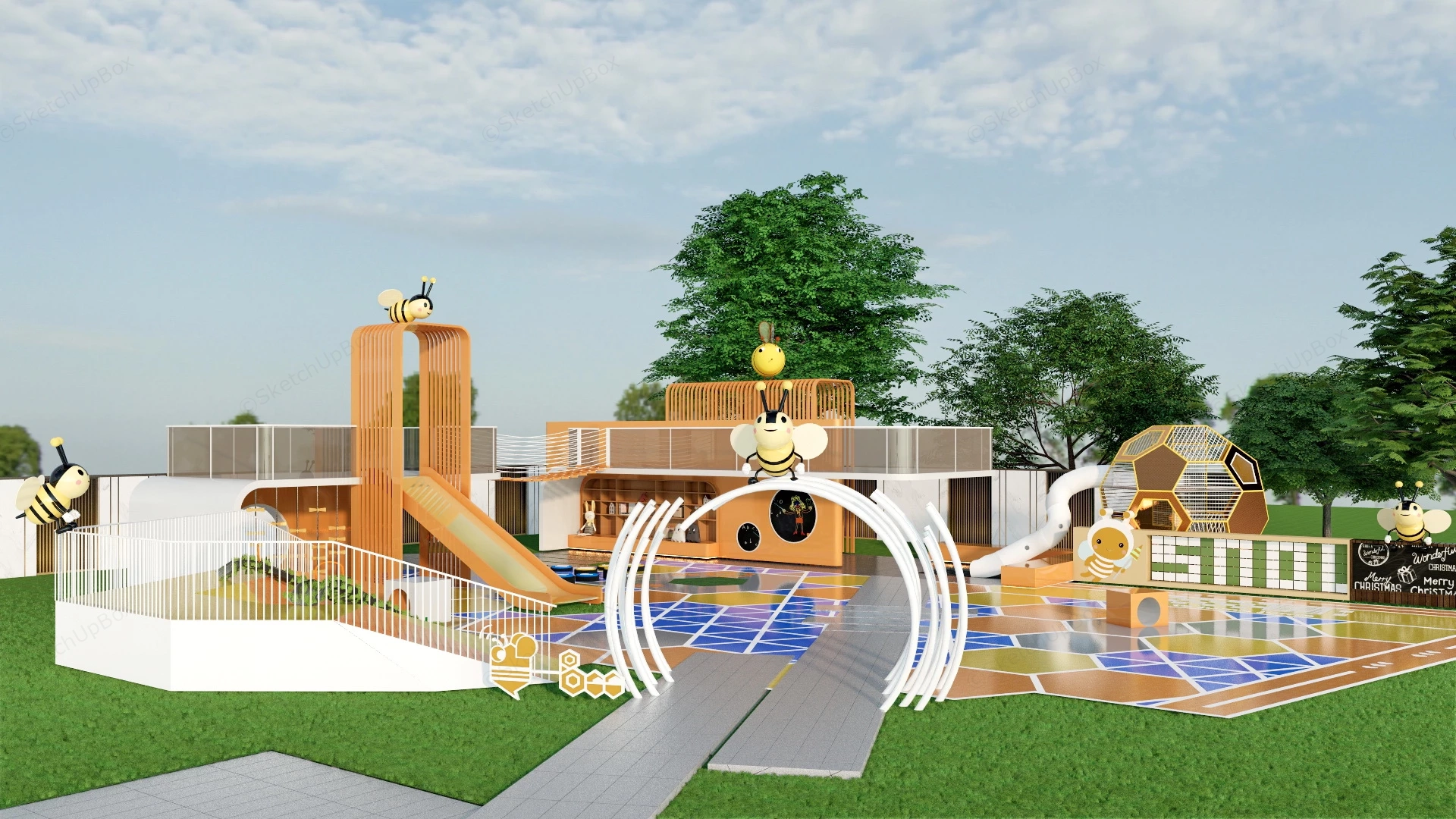 Honey Bee Themed Playground sketchup model preview - SketchupBox